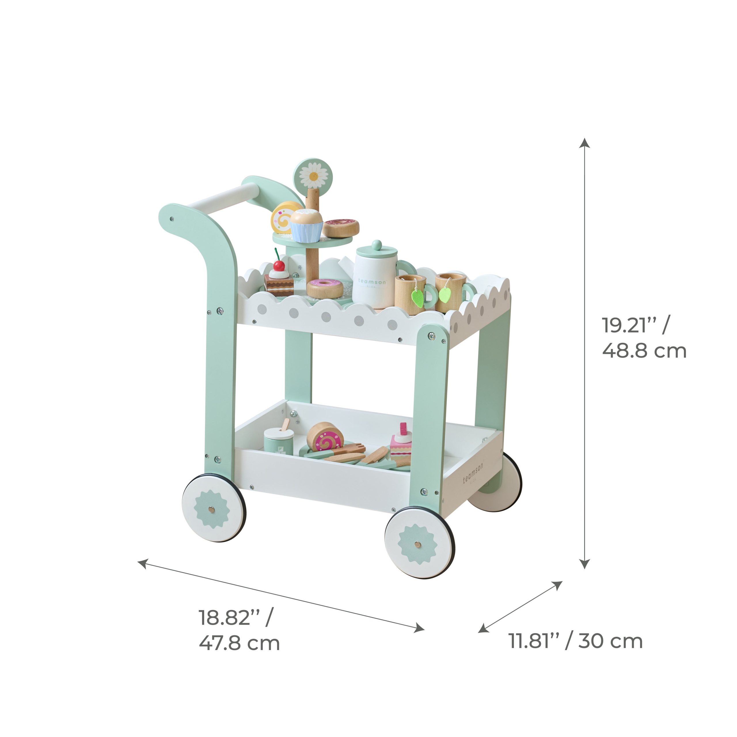 Afternoon Sip Wood Dessert Cart with 21 Pieces & Rotatable Wheels - Image 9