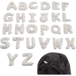 Alphabet Plush Set - Cream Letters with Dark Grey Bag