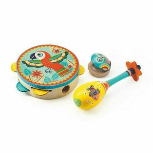 Animambo Tambourine. Maraca. Castanet Musical Instrument Set