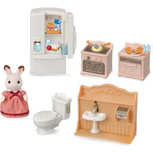 Calico Critters Playful Starter Furniture Set. Dollhouse Furniture Set with Figure and Working Appliances