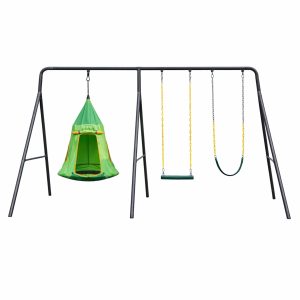 Gobaplay TitanPro Swing Set with Green Saucer Tent Swing