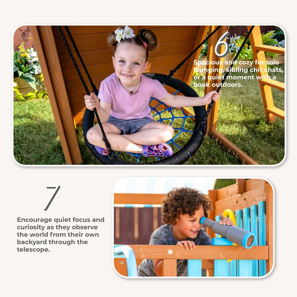 Laguna Wooden Swing Set with Slide & Rock Wall - Aqua & Natural - Image 7