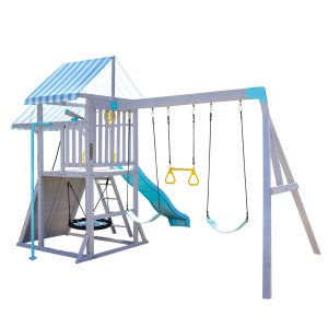 Laguna Wooden Swing Set with Slide & Rock Wall - Gray