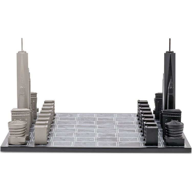 New York Edition Stainless Steel Chess Set with Wood Map Board - Image 6