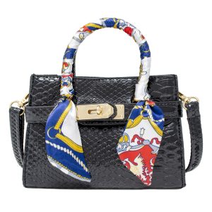 Patent Crocodile Buckle Handbag - Black