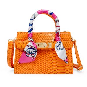 Patent Crocodile Buckle Handbag - Orange
