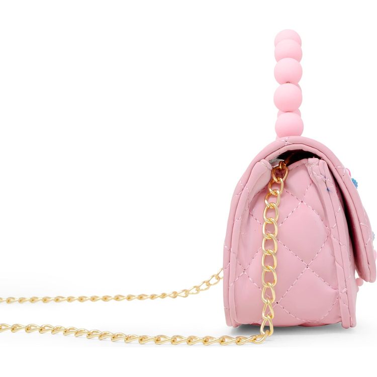 Pearl Handle Message Charm Handbag - Pink - Image 2