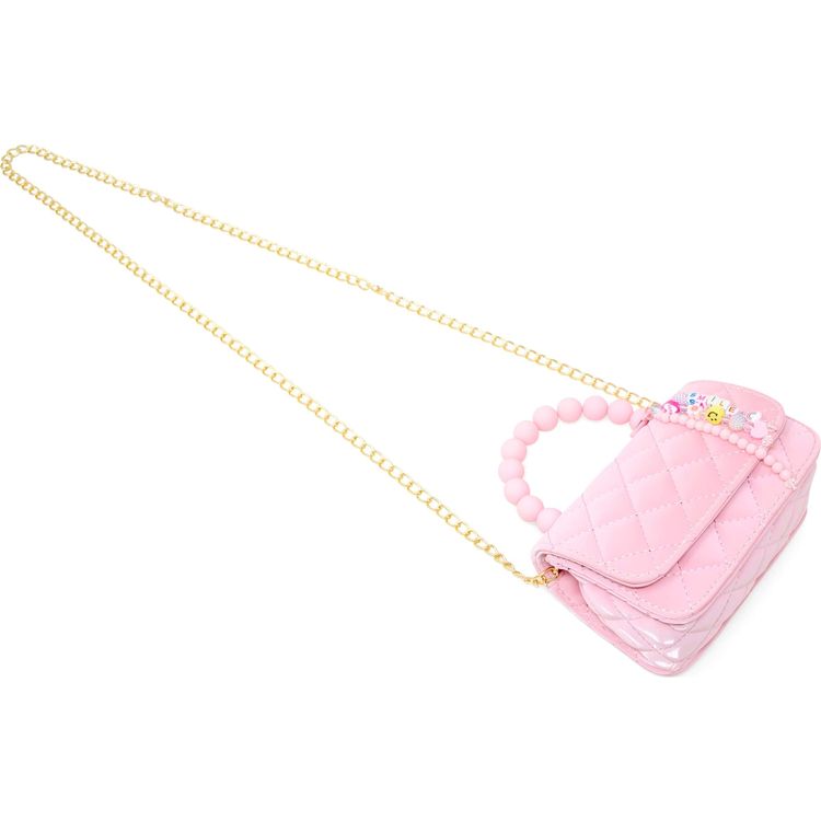 Pearl Handle Message Charm Handbag - Pink - Image 4