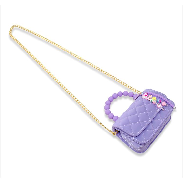 Pearl Handle Message Charm Handbag - Purple - Image 4