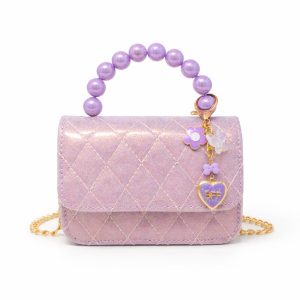 Quilted BFF Blossom Pearl Handle Handbag - Purple