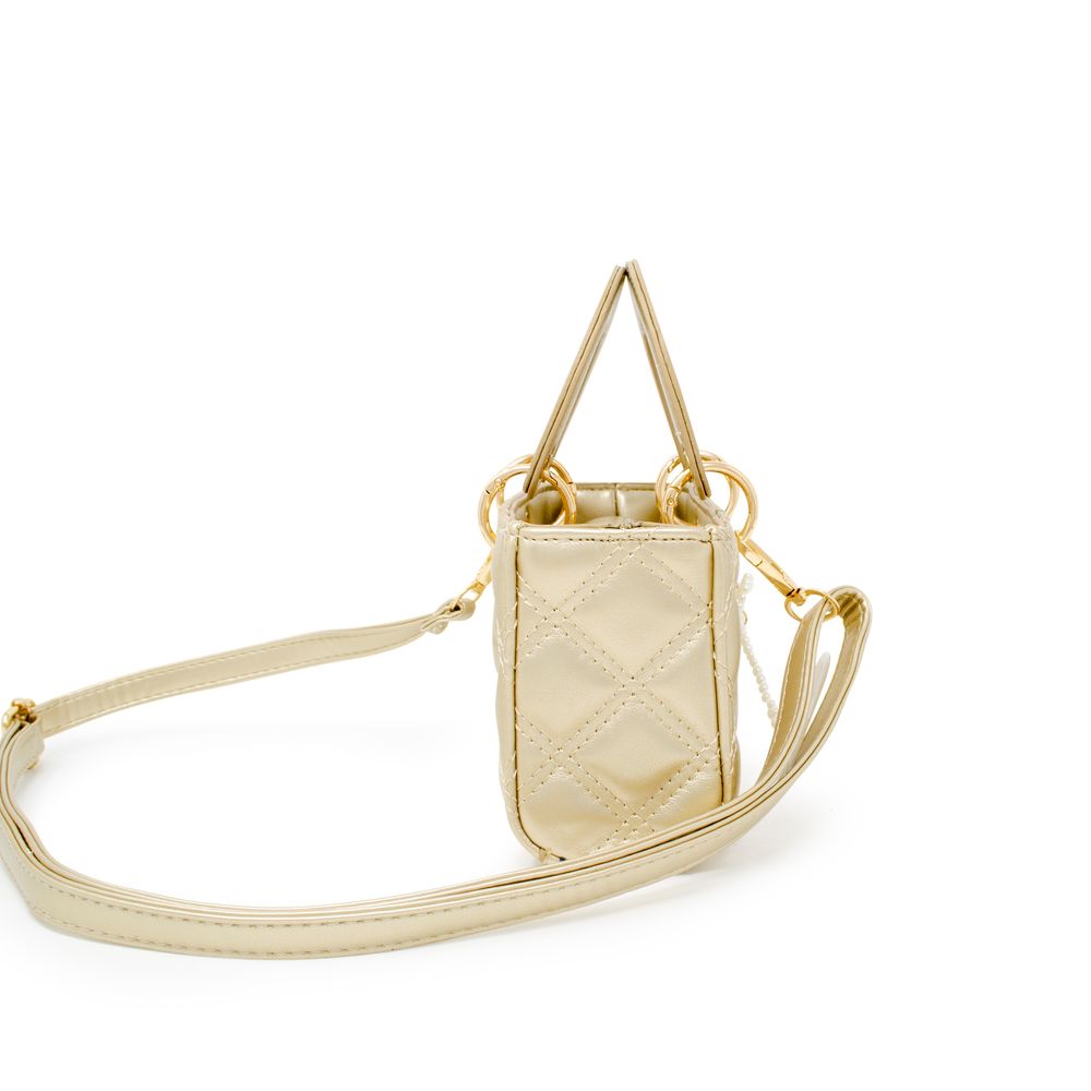 Quilted Rectangle Bow Charm Handbag - Gold - Image 4