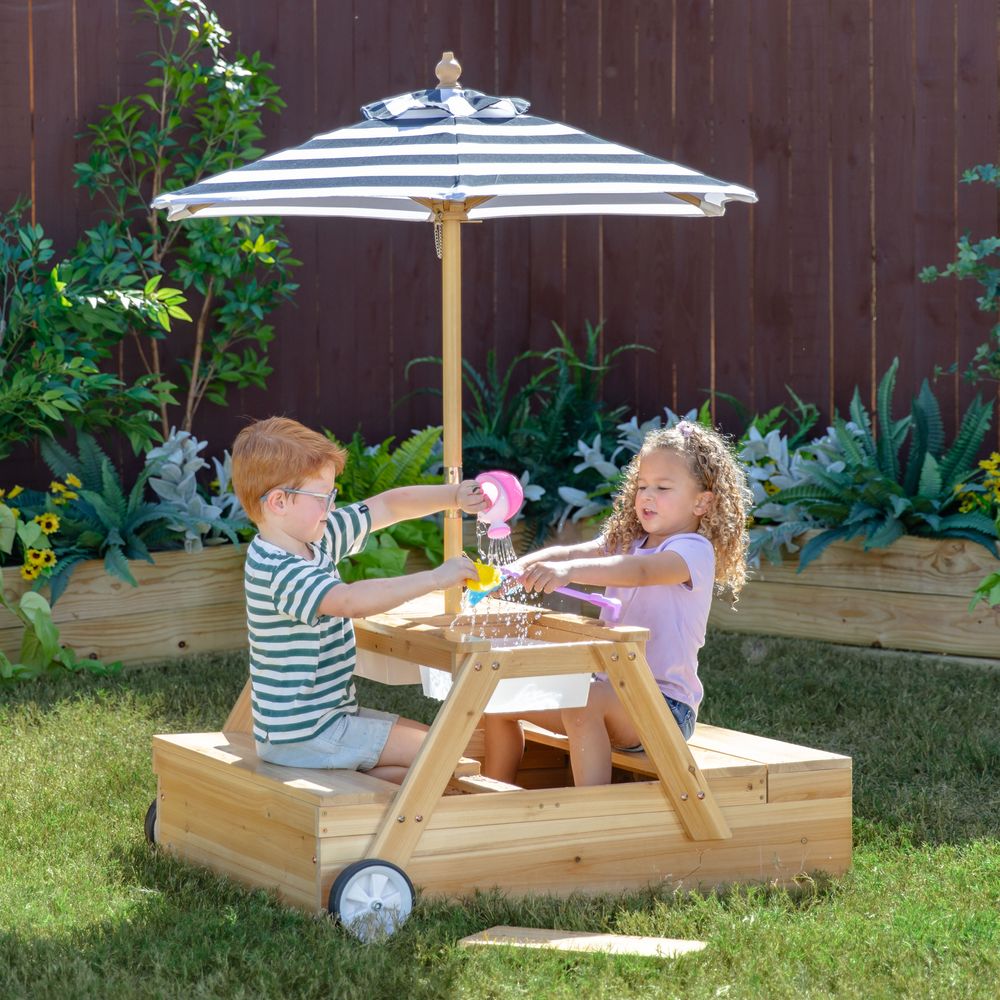 Sorrento Wooden 2-in-1 Picnic Table with Sandbox & Umbrella - Image 2