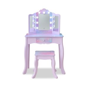 Stardust Gisele Wood Vanity Table with LED Mirror & Drawer - Purple