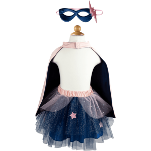 Super-duper Tutu/Cape/Mask. Pink/Navy. Size 4-6