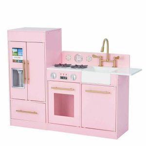 Teamson Kids Little Chef Charlotte 2-Piece Modular Wooden Play Kitchen. Pink