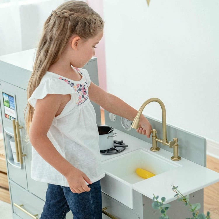 Teamson Kids Little Chef Charlotte Modern Modular Wooden Play Kitchen. Grey/Gold - Image 8