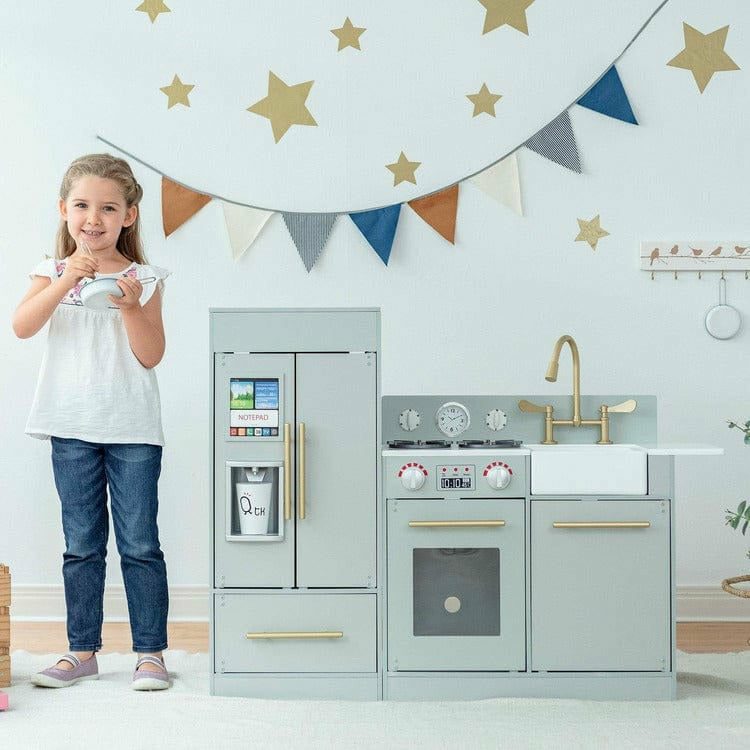 Teamson Kids Little Chef Charlotte Modern Modular Wooden Play Kitchen. Grey/Gold - Image 2
