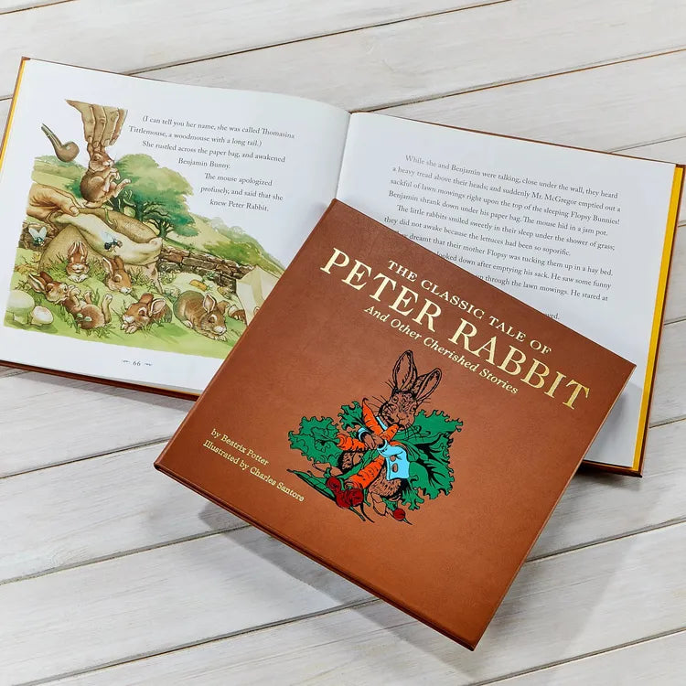 The Classic Tale of Peter Rabbit Book in Tan Bonded Leather - Image 2