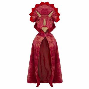 Triceratops Red Hooded Cape - Size 4-5 Years